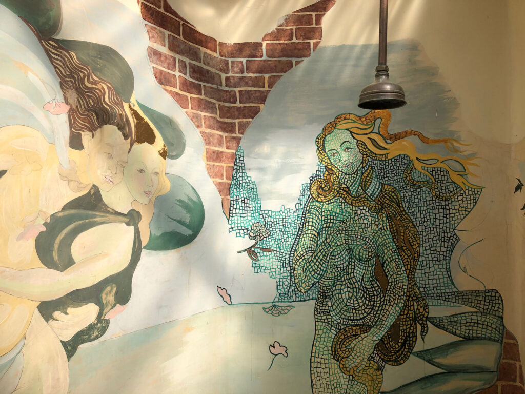 A glimpse into Nigel's Barrydale abode. This is a mural he painted on his bathroom wall